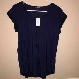 Express blue and black zipper blouse